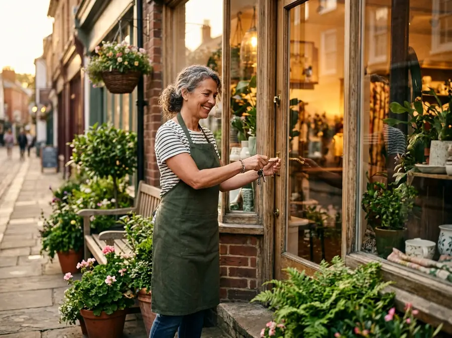 A friendly local shop owner opening her boutique